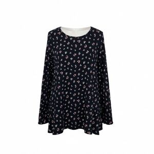 Croft & Barrow 4X The Classic Long Sleeve Crewneck Cardinal Leaf Print CottonTee